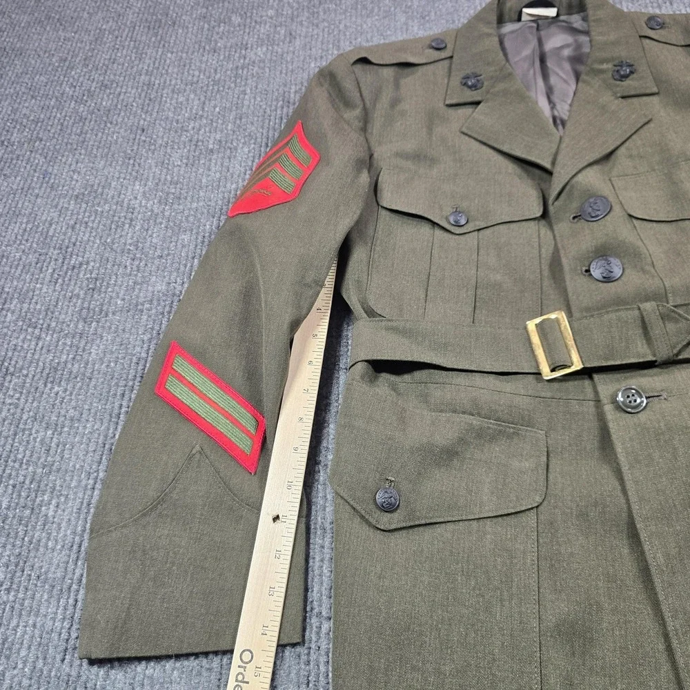 WWII Era USMC Enlisted Service Coat 44S Wool Sgt‎ Chevron Patches Green Vintage